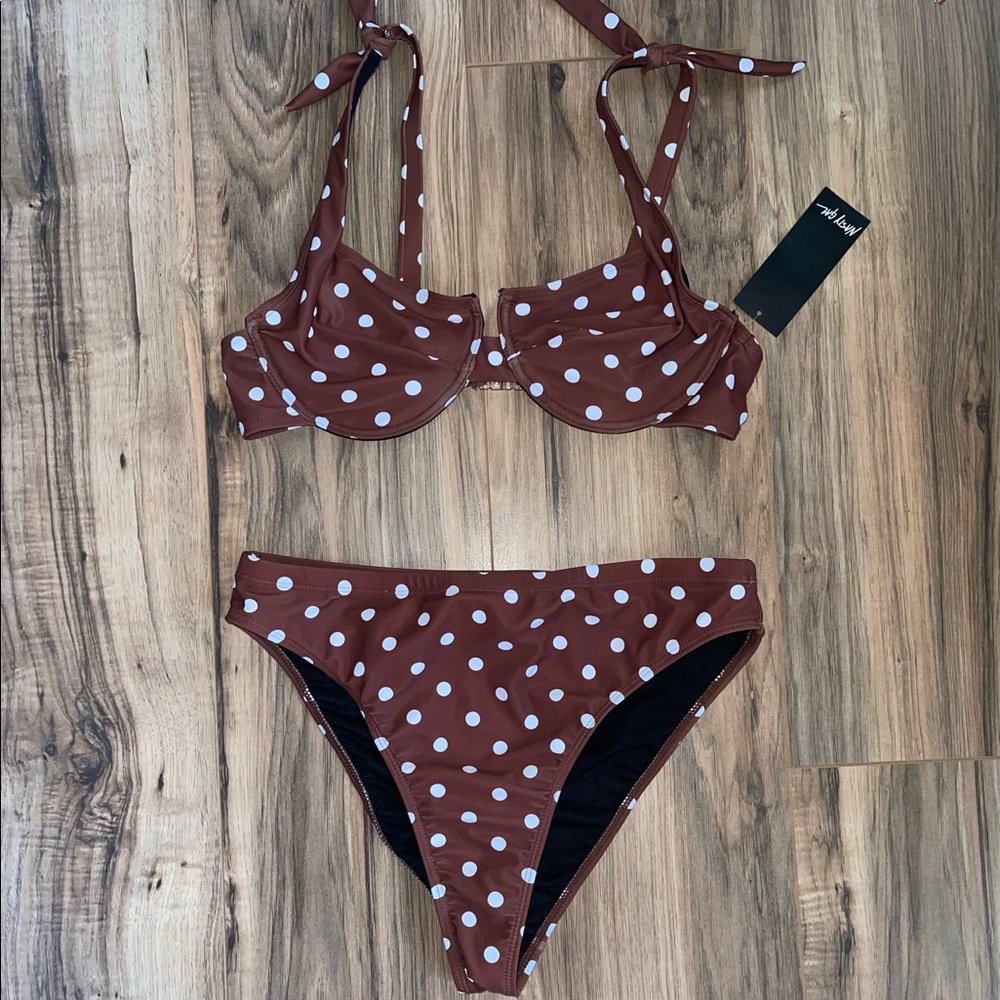 Nasty Gal Brown Polka Dot Bikini Set
